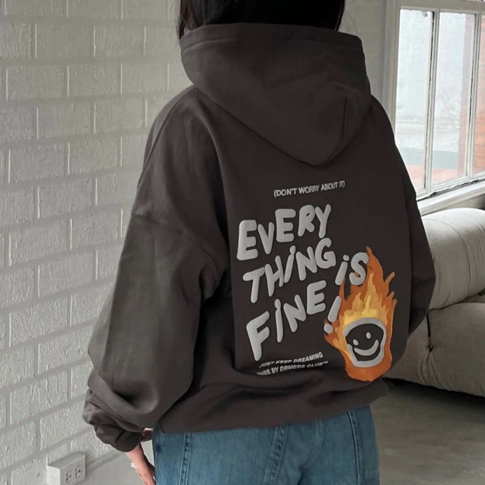 Drmers Club Everything is Fine Pullover Hoodie Unisex L - Charcoal